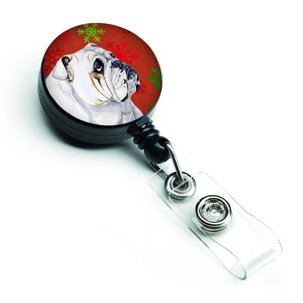 Teachers Aid Bulldog English Red & Green Snowflakes Holiday Christmas Retractable Badge Reel TE229479